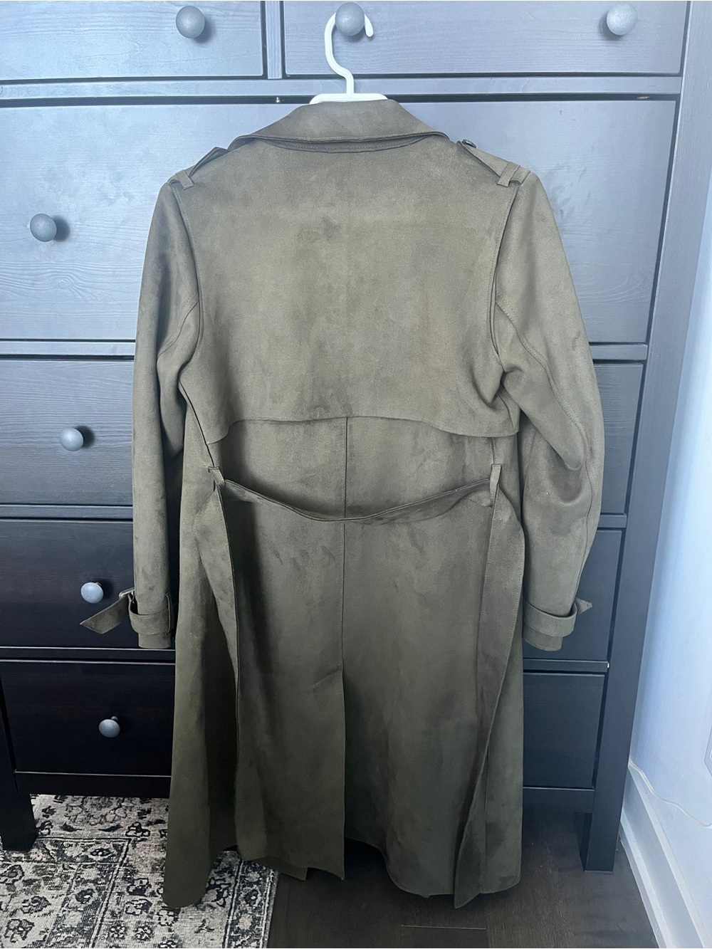 Zara Olive Suede-Effect Trench Coat - Picture 2 of 2